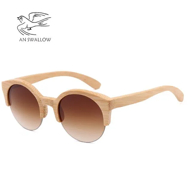 BEMUCNA – lunettes de soleil œil de chat pour femmes et hommes, verres de soleil de styliste en bois semi-sans monture, en bambou, UV4002291, 2022