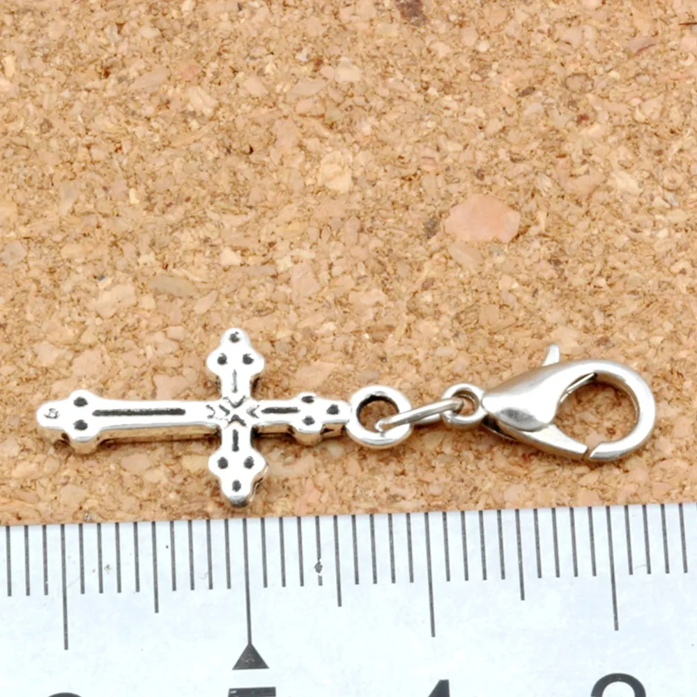 100 pièces Antique argent en alliage de zinc croix breloques perle avec fermoir à homard ajustement bracelet à breloques bijoux à bricoler soi-même 11 2x35mm A-271b307o