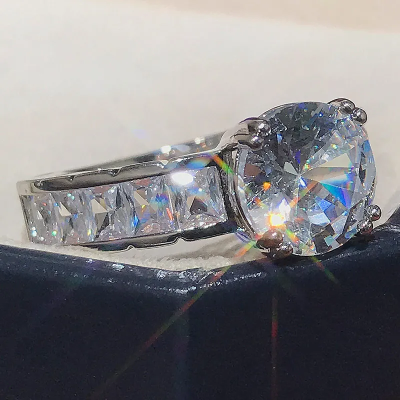 Moda Wysokiej jakości srebrne obrączki ślubne luksusowe inkrustowane sześcienne cyrkonia Pierścień obietnicy dla kobiet biżuteria 22503604210513
