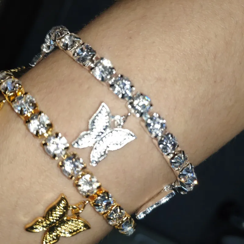 Bracelets de tennis de papillon de luxe Bracelettes de charme d'animaux plaquettes en argent Gol