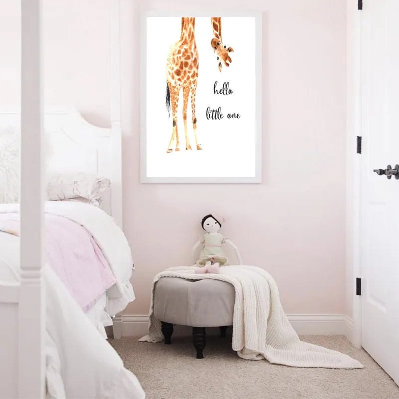 Giraffa Stampa Hello Little One Nursery Wall Art Canvas Pittura Nordic Poster da parete Immagine Baby Girl Boy Regalo Kids Room Decor6178387