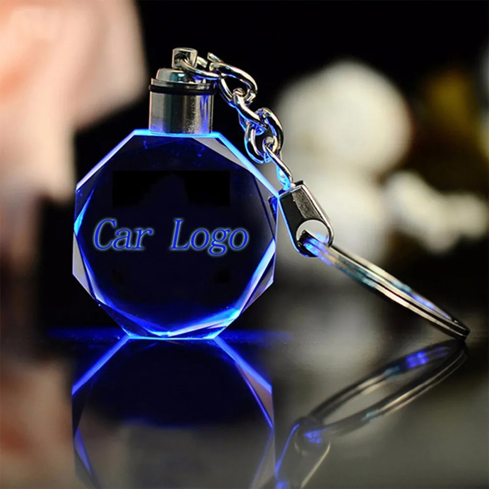 Модный красочный светодиодный светящийся брелок для ключей из граненого стекла, автомобильный брелок для ключей, держатель для ключей для VW Ford BMW2208783