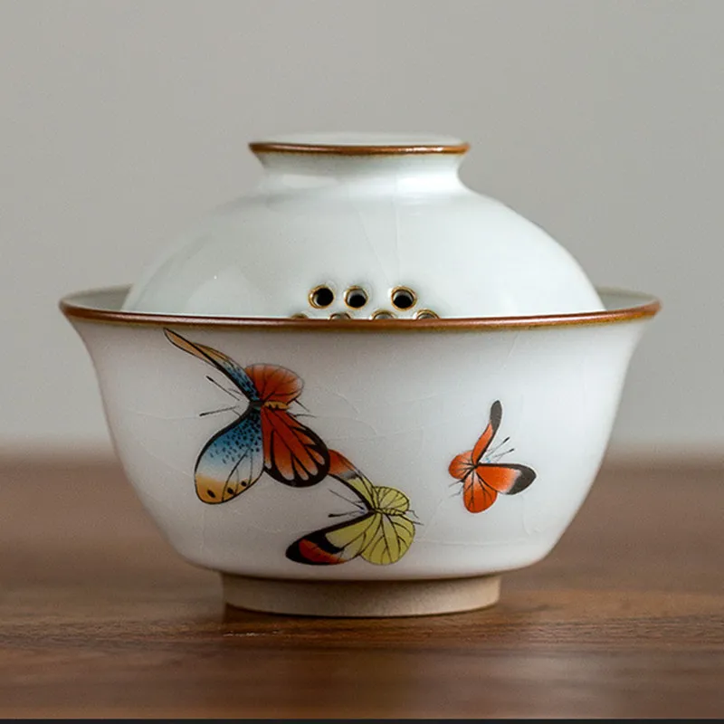 Ru forno uccello gardon gaiwan retrò tre persone pastrol ciotola da tè in ceramica zuppiera accessori la casa decor222p