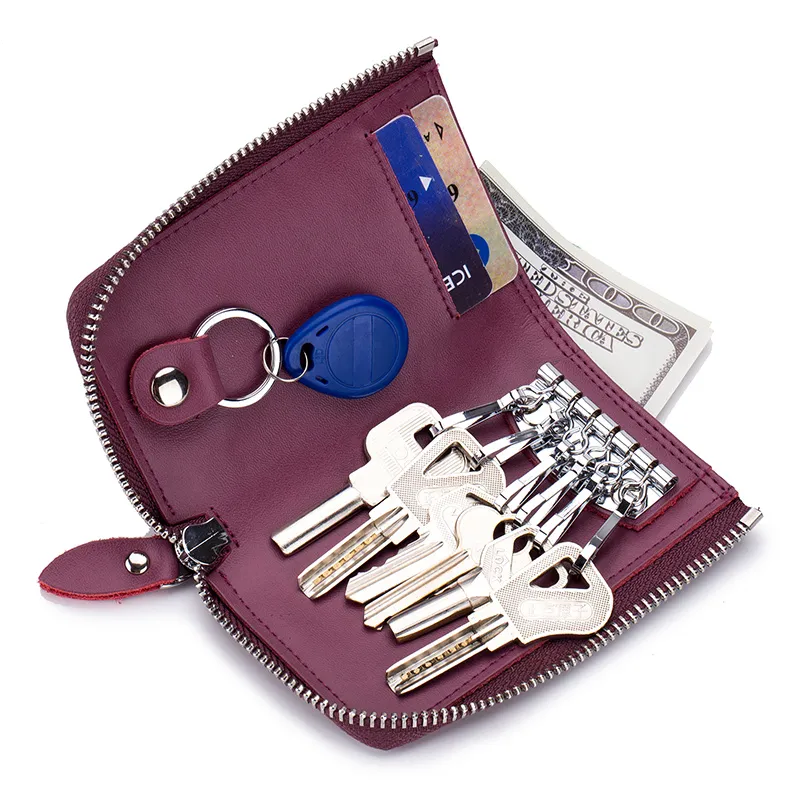 Skórzany brelok Purple Key Key Holder Organizer Torebka Krowa Podzielk Klucze