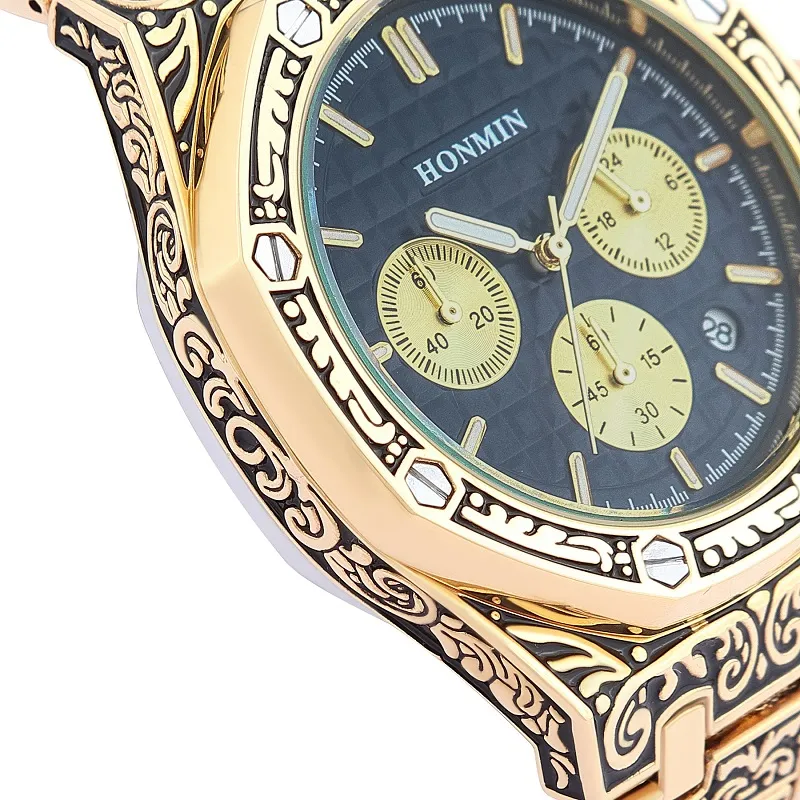 Honmin Luxury Vintage Pattern Mens Quartz Watch Chronograph Dial Bracciale orologio Grande Tapisserie Watch9298265
