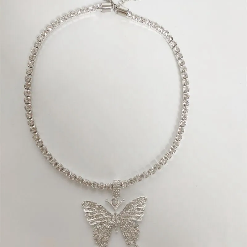 Collier de luxe en strass pour femmes, grand papillon, chaîne de Tennis, ras du cou en cristal, bijoux de mariage, cadeau 273e