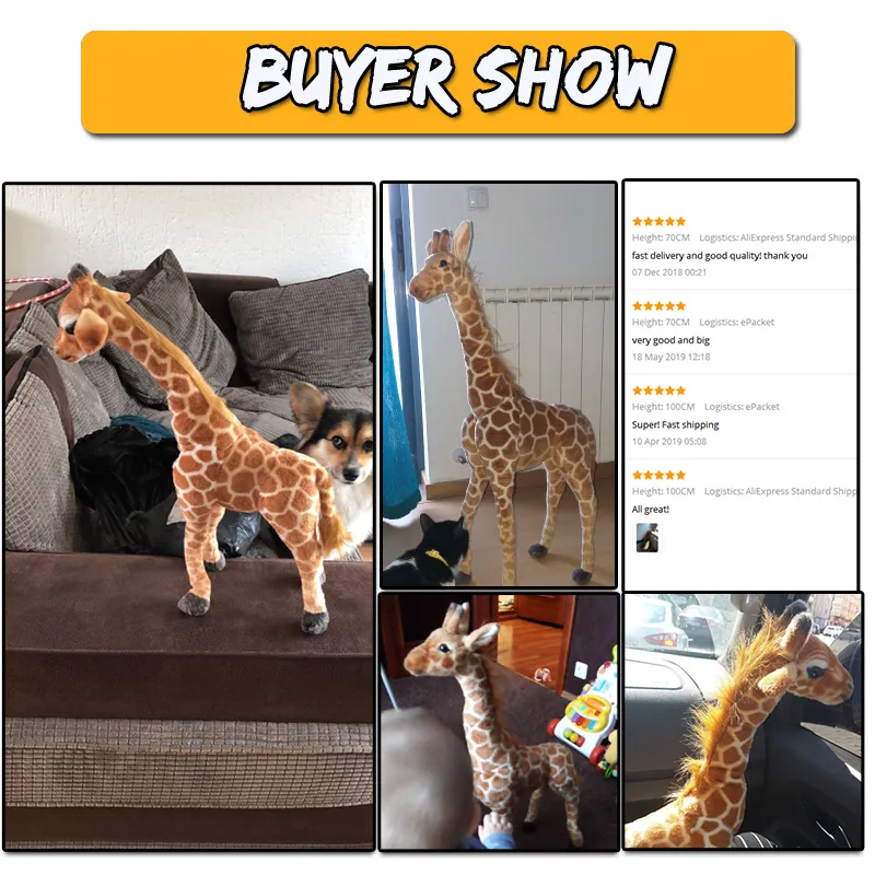 Mignon énorme girafe en peluche jouets réalistes animaux de bande dessinée poupées en peluche vraie simulation cerf peluches pour les cadeaux de Noël MX2007162555466