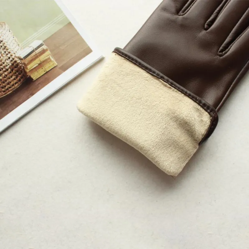 Bickmods nouveaux gants en cuir pour femmes automne et hiver doublure en velours chaud Style droit gants en peau de mouton noir 279W