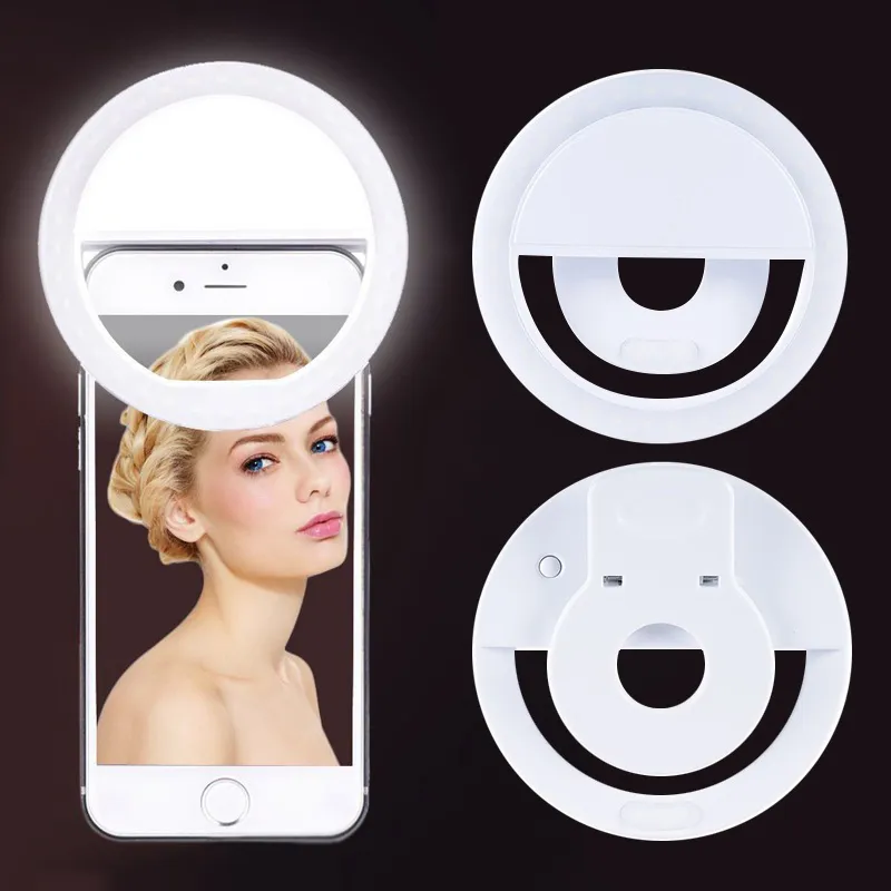 LED Selfie Light För Iphone 11 XR XS Max Universal Selfie Lamp Mobiltelefonlins Bärbar Blixtring För Samsung S20 Huawei P40