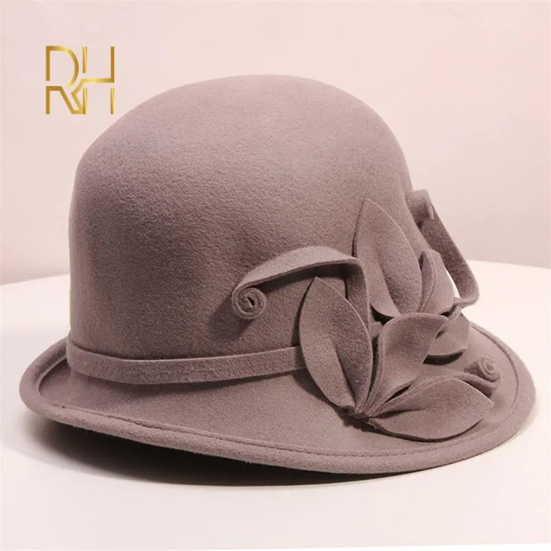 Женские фетровые шляпы, осенне-зимние вечерние вечерние формальные шляпы-федоры, английская женская модная шерстяная кепка с цветочным принтом, нерегулярная RH201w