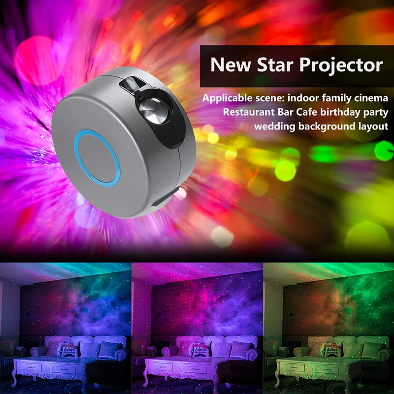 نجمة جهاز الإسقاط Galaxy Starry Sky LED مصباح الإسقاط الدوران الليلي ضوء سديم الملون غرفة نوم بجانب مصباح Con215g