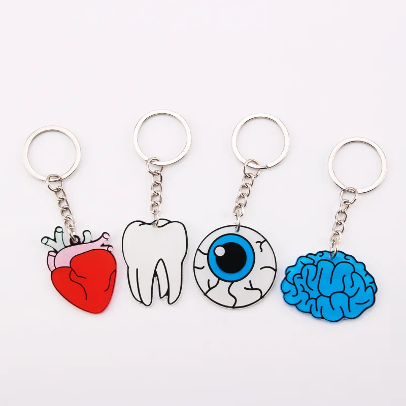 NIEUW ORGAN HART Keychain Brain Eyes Tooth Key Chain Vrouwen en mannen schattige anime cartoon Kids Key Ring Gift Porte Clas