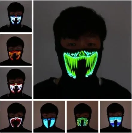 61スタイルのエルマスクフラッシュLED音楽マスクが付いている音のマスクがアクティブになっているalmizcleダンスライディングスケートパーティーボイスコントロールパーティEl Masks