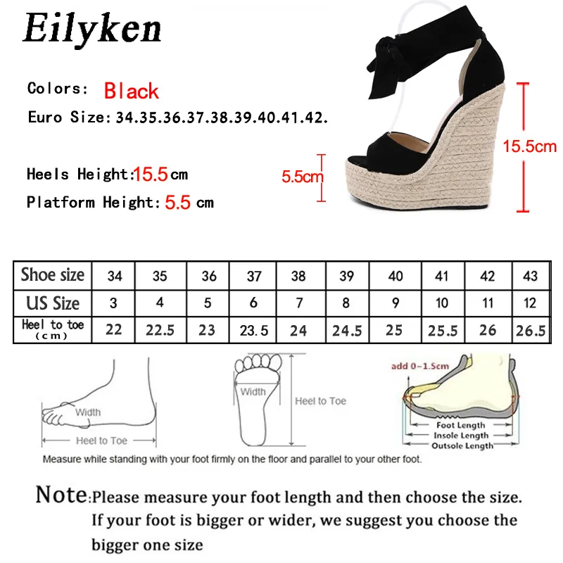 EilyKen femmes été papillon noeud solide noir bout ouvert sandales mode plate-forme talon haut chaussures compensées cheville nœud papillon chaussures habillées Q1223