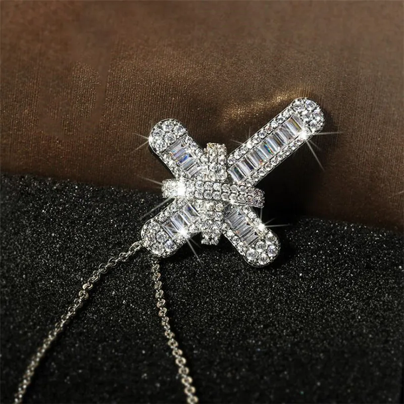 Hip hop vintage moda jóias 925 prata esterlina cruz pingente jesus pavimentar safira branca cz diamante feminino clavícula colar wit2958