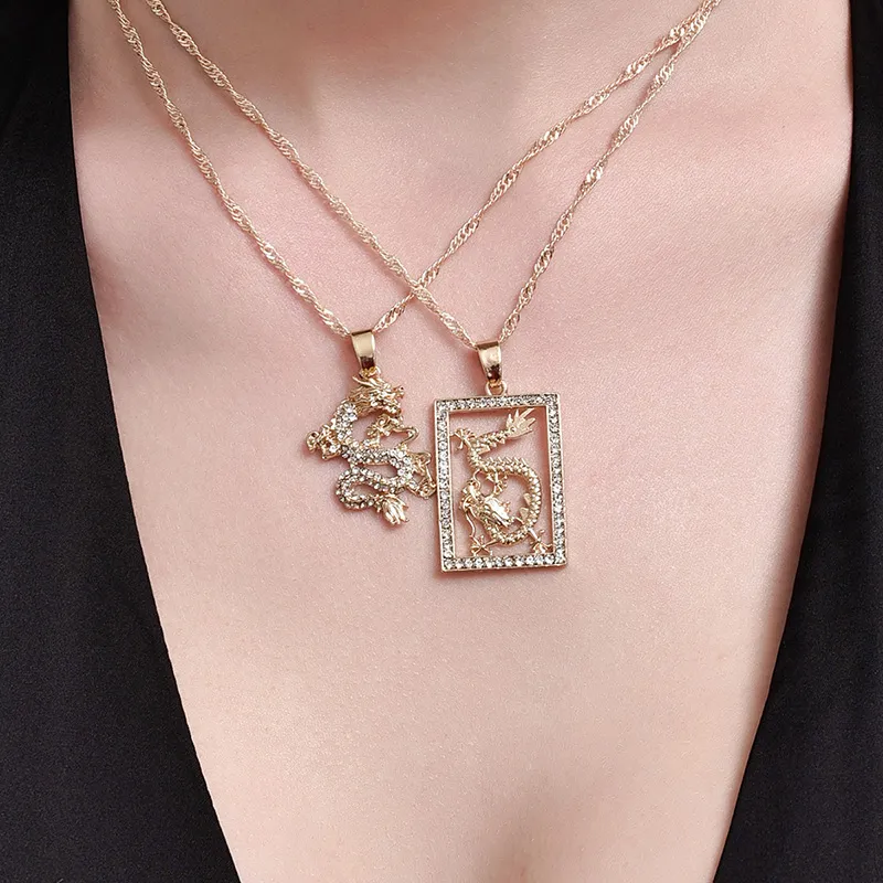 ALYXUY Zestaw mody Smok kryształowy wisiork naszyjnik złoty kolor elegancka biżuteria osobowości szczęśliwa symbol kobiet