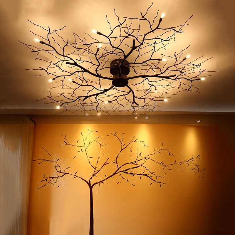 Американский светодиодный потолочный светильник, скандинавская ветка дерева, железные потолочные светильники для гостиной, спальни, люстры, потолочный декор, светильник231q