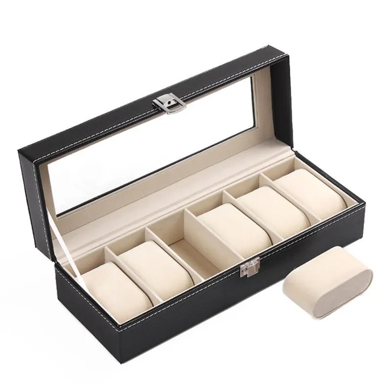 6 Slots Watch Case Box Bijoux Boîte De Rangement avec Couverture Cas Bijoux Montres Présentoir Organisateur CX2008073181