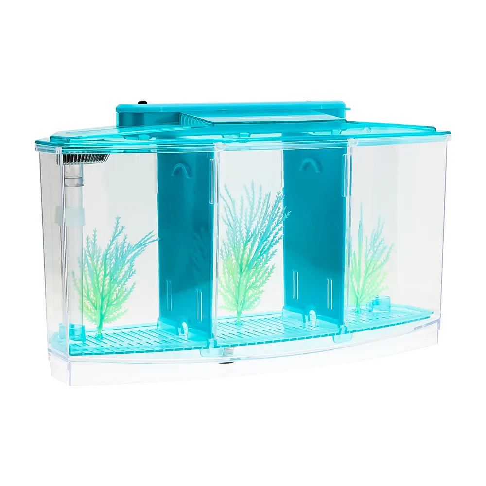 Senzeal Transparentes Acryl Kampffischbecken Triple Cube Aquarium LED-Beleuchtung Dimmbar Betta Separate Breed Laichen Mini Box Y200922