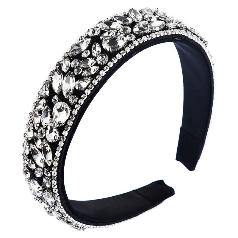 Diademas de diamantes de imitación populares Ins, diadema barroca, diadema ancha de cristal, tocado de temperamento a la moda, joyería para el cabello de boda para Wome241A