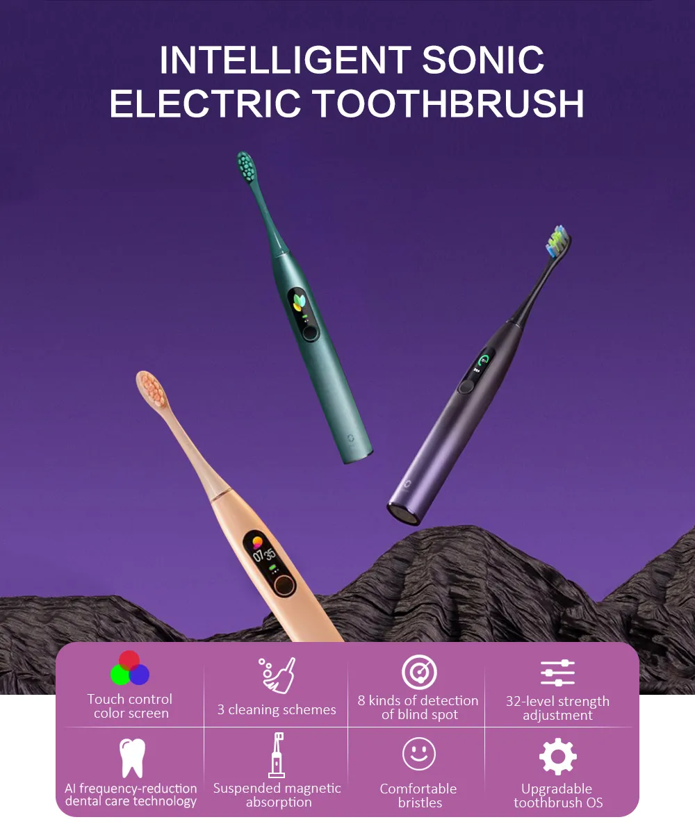 Oclean X Pro Spazzolino elettrico sonico ad ultrasuoni IPX7 Touch screen spazzolino da denti Traccia app di ricarica rapida automatica adulti