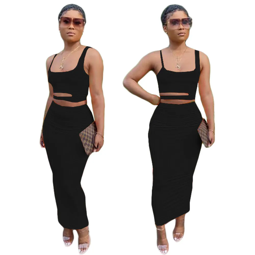 Women Dress Sexy CutOut Skirt Designer Solid Color Sets Club Sleeveless Shorts Tight Fashion Dresses Casual Suits