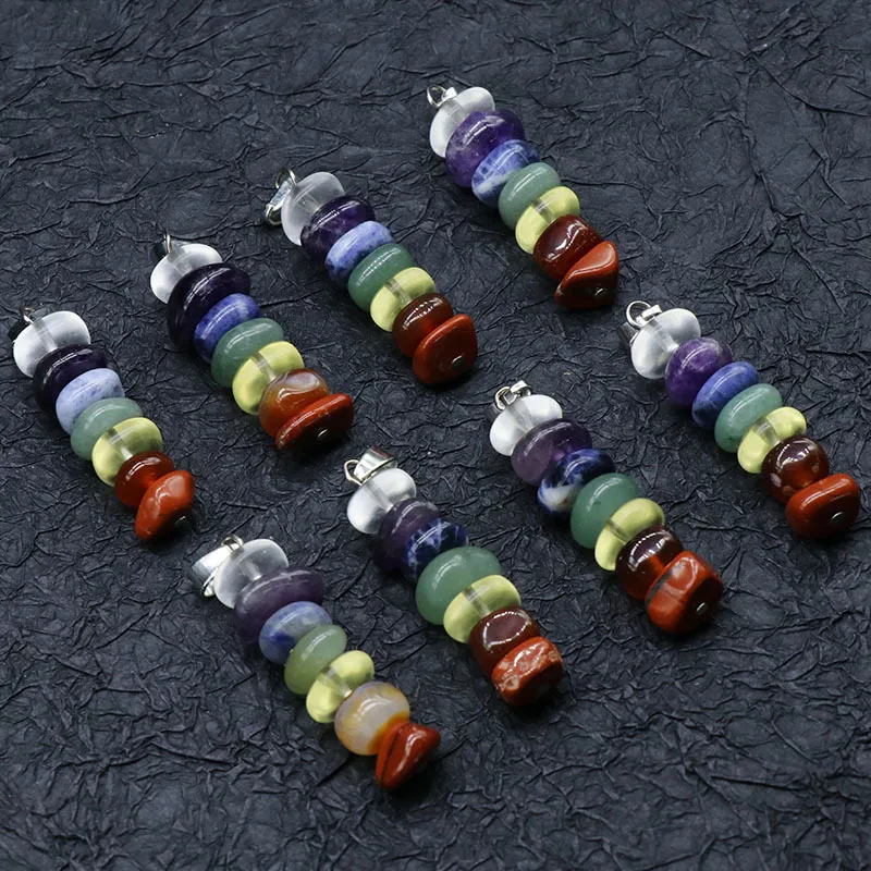 QIMOSHI 7 Chakra Collana di Pietra Naturale Quarzo Grezzo Guarigione Yoga Pendolo Ciondolo Donne Ragazze Me2347