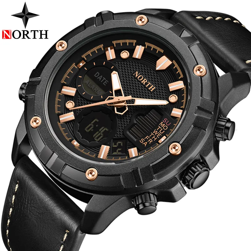 Montres hommes montre-bracelet militaire hommes LED numérique double affichage étanche montres de Sport ceinture en acier en cuir horloge à Quartz Relogio Mas2789