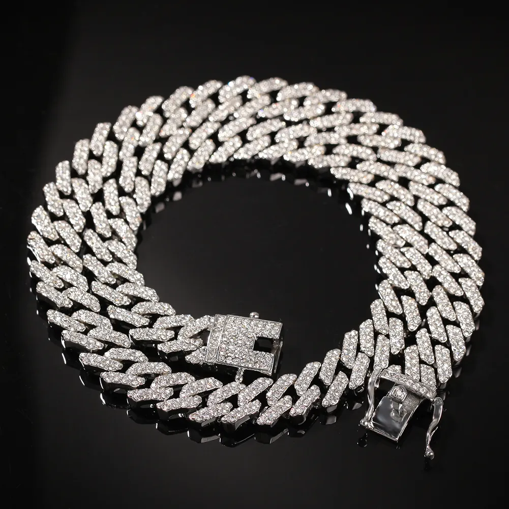 Ny färg 12mm 2 linjer kubanska länkkedjor halsband mode hiphop smycken strass isär ut halsband för män T200824234W