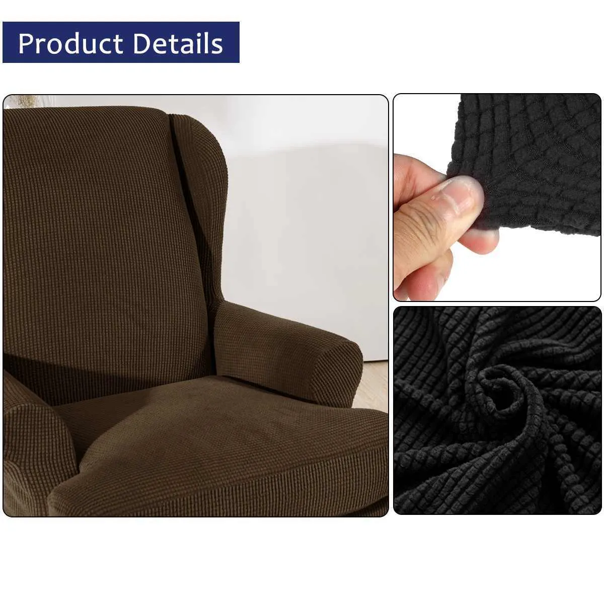 Sloping Arm King Back Stol Cover Elastic fåtölj Wingback Chair Wing Back Stol Cover Stretch Protector Slipcover Protector Y2001930535