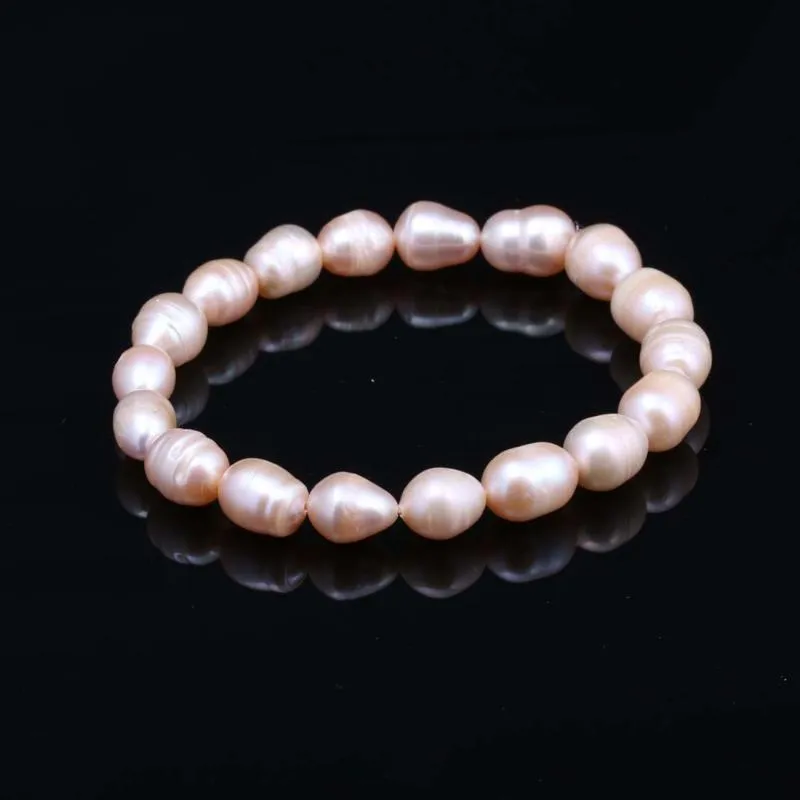 Beaded Strands Fashion 100% Natural Pearl Armband Charms Elastic Rope 9-10mm Real Pearls Classic Jewelry Armelets Bangle Gifts 212y