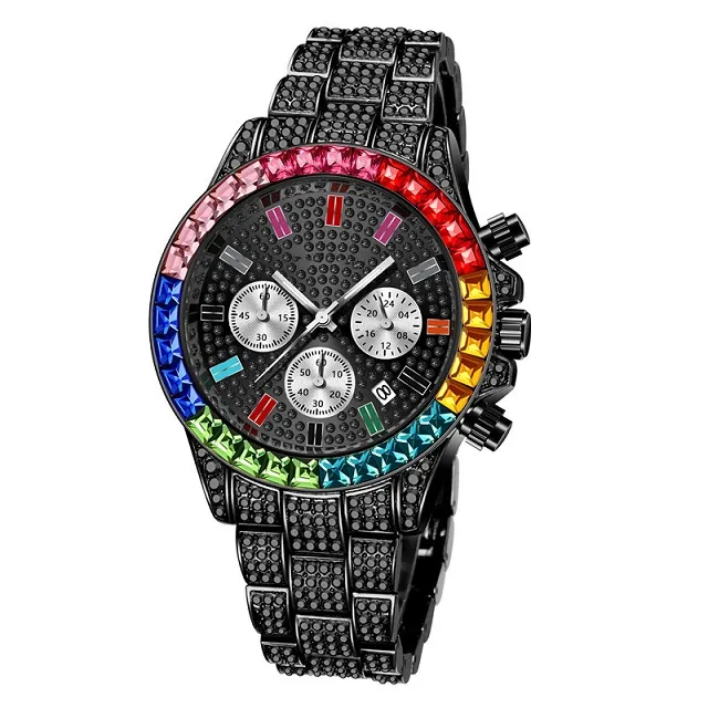 Neue Mode-Luxus-Designer-Uhren mit bunten Diamanten, Kalender, Datum, Quarzbatterie, für Männer und Frauen, multifunktional, 260p