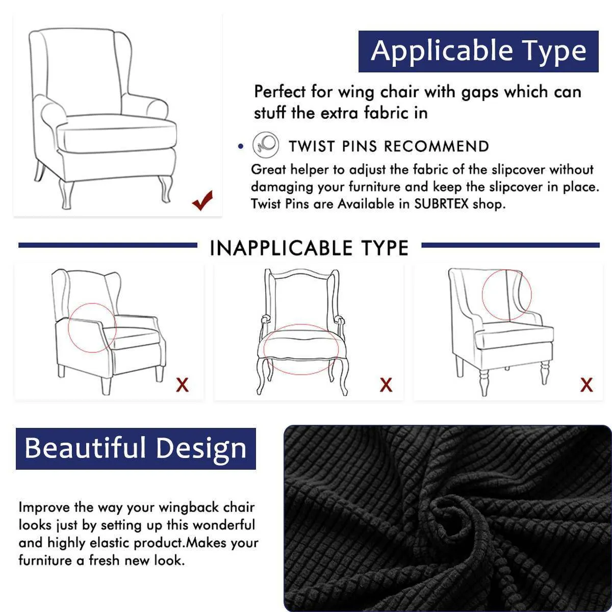 Bras incliné King Back Chair Cover Fauteuil élastique Wingback Chair Wing Back Chair Cover Stretch Protector SlipCover Protector Y200202x