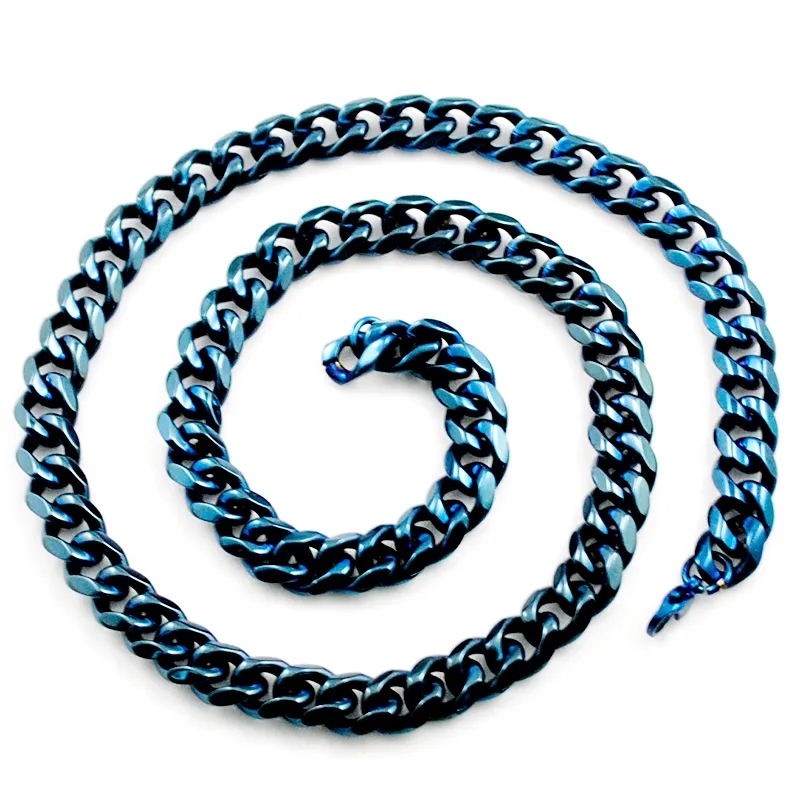 Amumiu Trendy Blue High Polish Stainless Steel Necklace Links Chain Men smycken coola klassiska festgåvor HN035305H