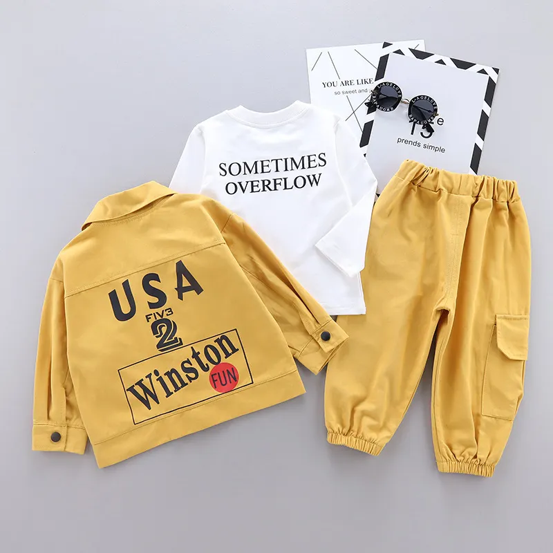 Nowa Wiosna Jesień Dzieci Bawełniane Ubrania Baby Boys Girls T Koszulki Kurtka Spodnie 3 sztuk / zestawy niemowląt Dzieci Moda Toddler Dresy