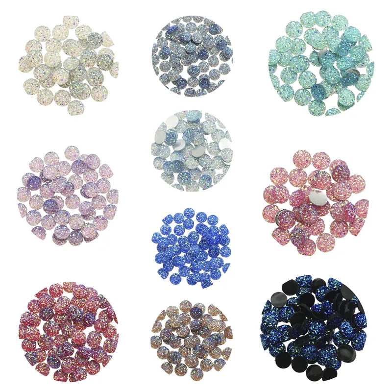 1000 pièces 12mm Flatback résine Druzy rond Cabochons camée pour pendentif à breloques Bracelet bijoux bricolage fabrication accessoire Findings210p