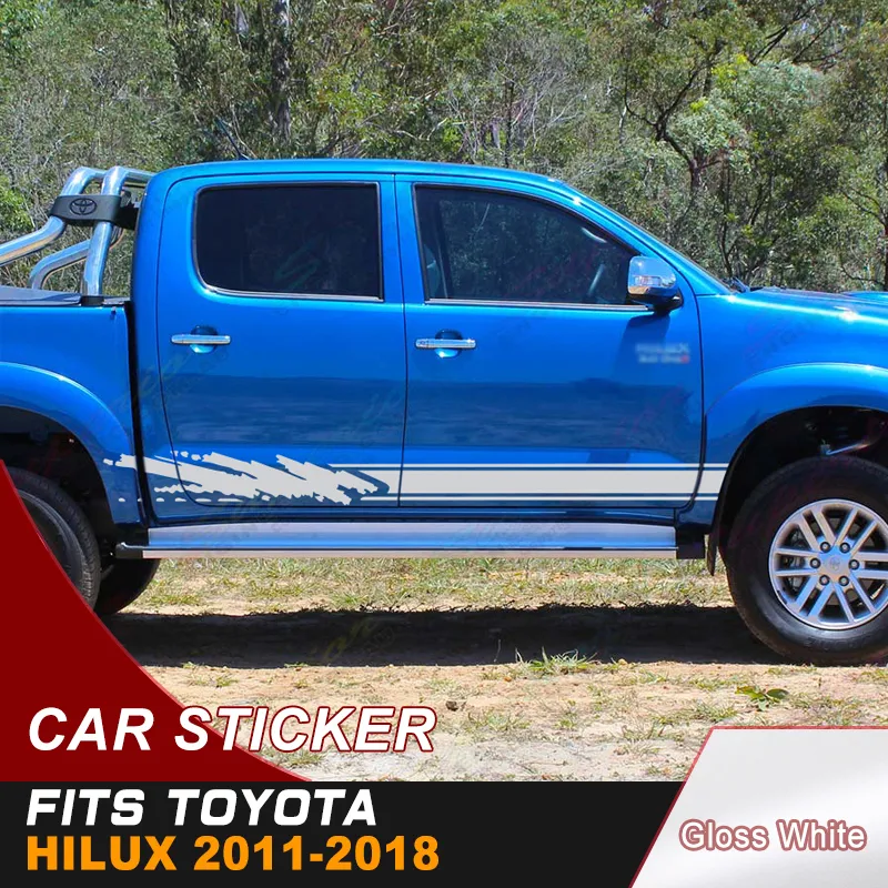 Naklejki samochodowe 2 sztuki Side Drzwi Stripe Off Road Graphic Vinyl Cool Car Sticker Custom Fit for Toyota Hilux 2011-2018