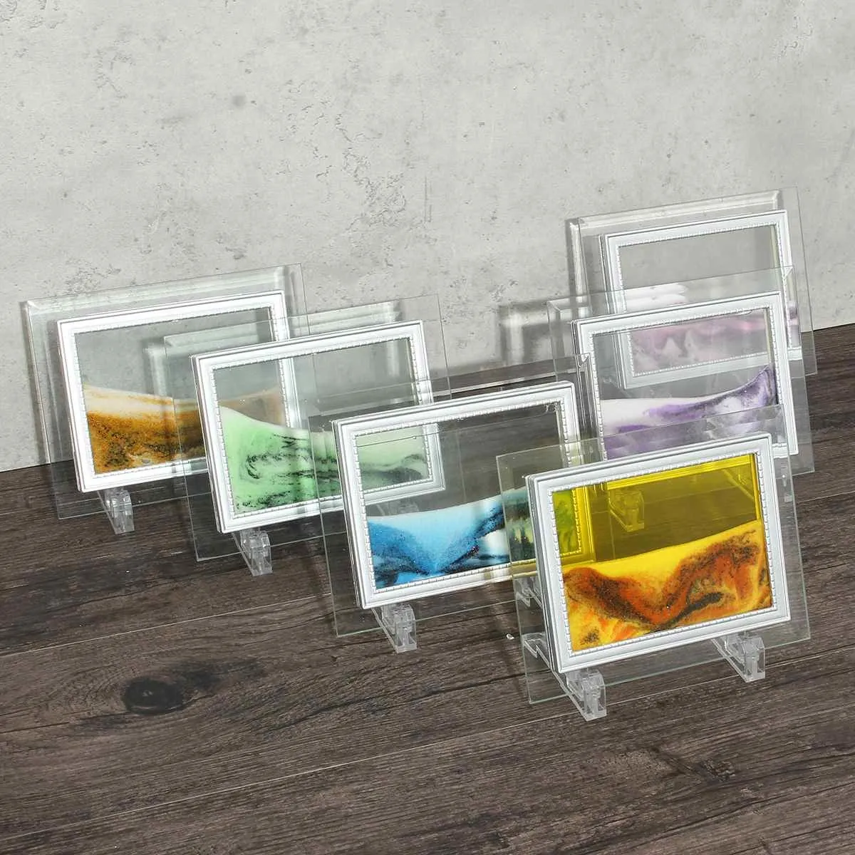 13x17cm Framed Moving Sand Time Vloeistof Landschap Glas Foto Home Office Ornamenten Decoratie Accessoires Craft Art Gift LJ200904