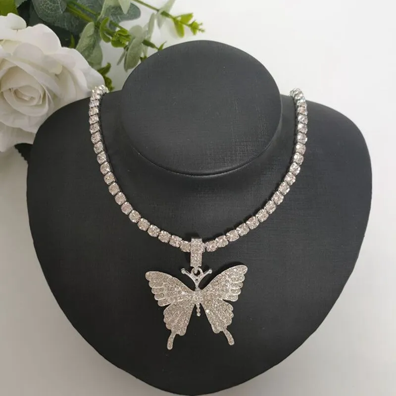 Luxury Big Farterfly Statement Necklace Rhinestone Halsband för kvinnor Tenniskedjan Crystal Choker Wedding Jewelry Gift2986