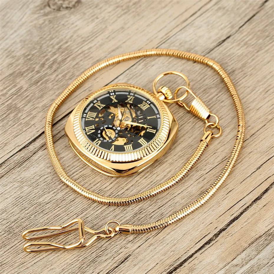 Antique Mechanical Hand-Winding Pocket Watch Luxury Roman Numerals Display Pocket Pendant Clock with Fob Chain New Arrival 2019 CX3039