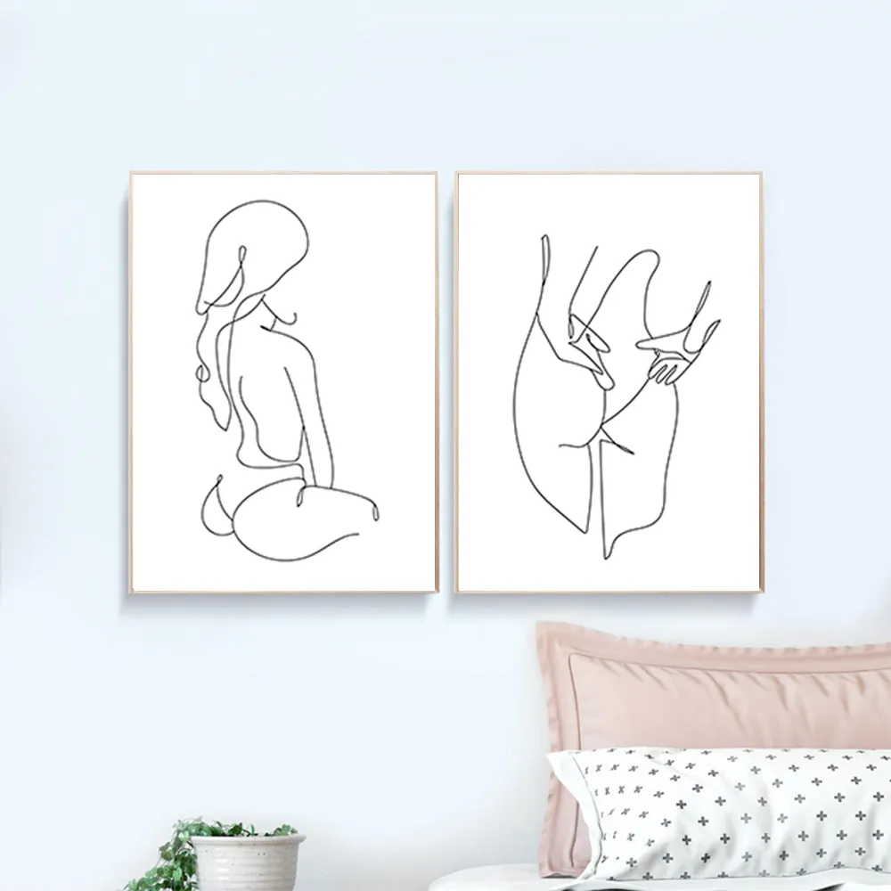 Pintura em tela minimalista sexy mulher corpo arte da parede abstrato cartaz linha desenho impressão cartazes fotos de parede sala estar decor9546989