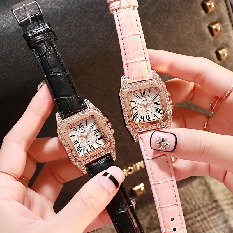 Dameshorloge voor vrouwen lederen band quartz horloge vrouwelijk dameshorloge mode luxe diamant vierkante klok zegarek damski271U