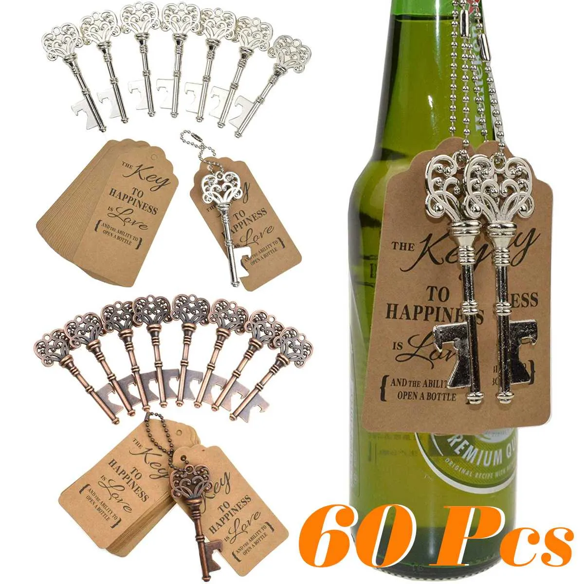 Metal Key Piwa Otwieracz do butelek Piwo Pierścień Keychain Wedding Party Favors Vintage Akcesoria kuchenne Antique Prezenty dla Gości
