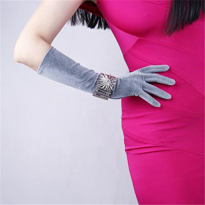 Aksamitne rękawiczki w długiej czerwonej świątecznej damskiej wysokiej elastycznej złotych rękawiczkach ekranu dotykowego 40 cm SRHS40221Q