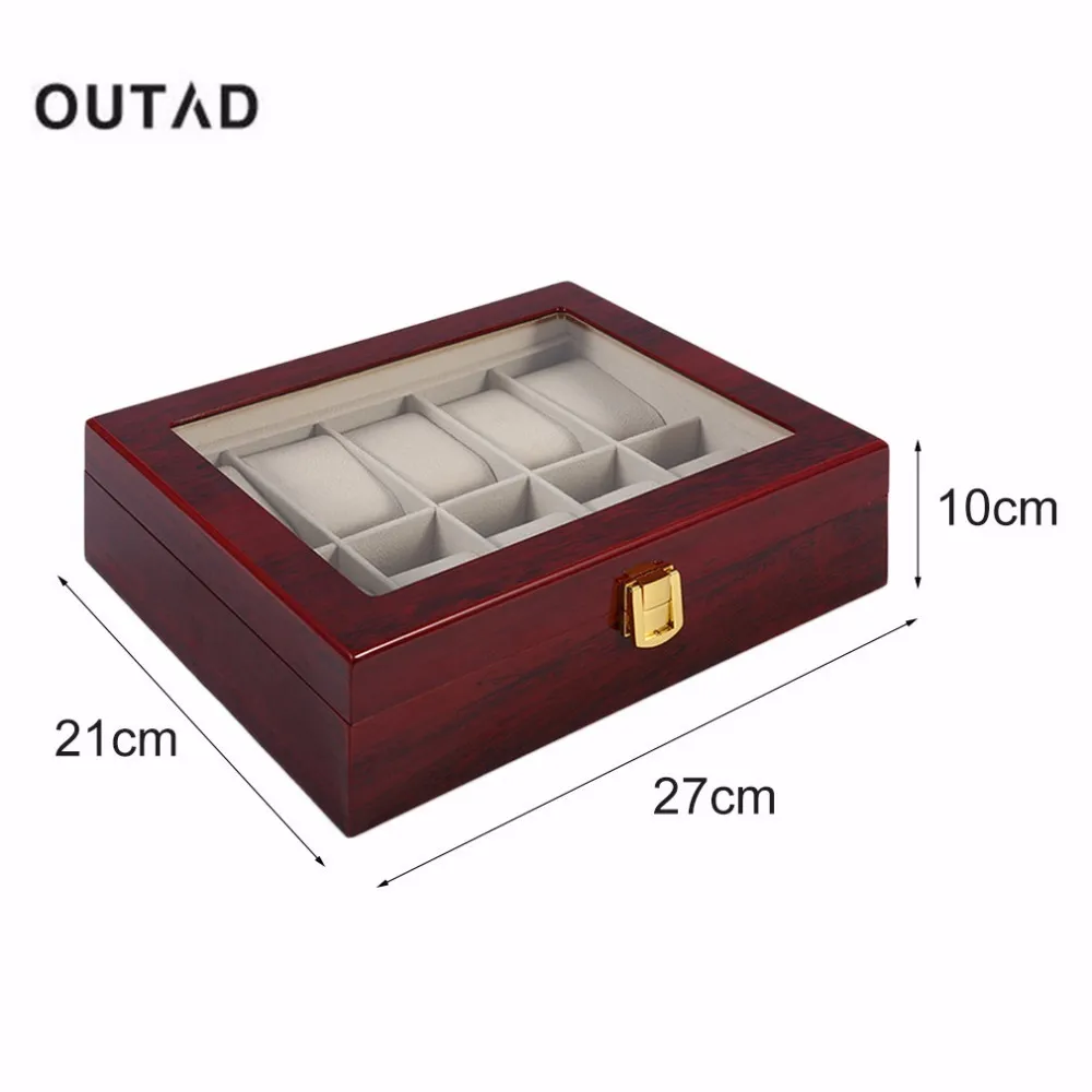 10 rutnät Retro Red trälur Displayfodral Hållbar förpackning Holder Jewelry Collection Lagring Watch Organizer Box CX2008219E