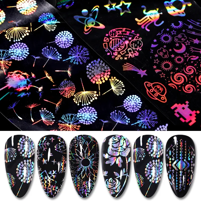 Eco-friendlyNail Foils Laser Colorful sparkly Sky Mixed Patterns Nail Transfer Decals Stickers Nail Art DIY Decoration