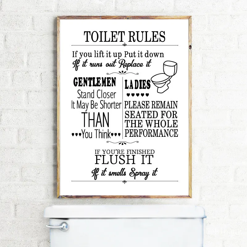 Toilet Rules Wall Art Canvas Painting Modern Funny Bathroom Rules Sign Poster Prints Toilet Humour Picture Bathroom Home Decor