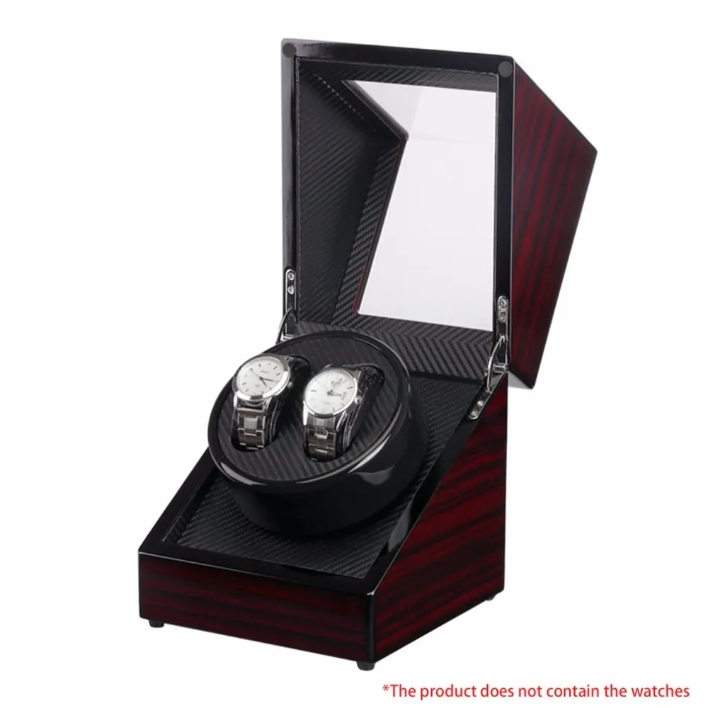 Laque en bois piano brillant noir fibre de carbone double montre remontoir boîte silencieux moteur stockage vitrine US PLUG montre Shaker CX200248E