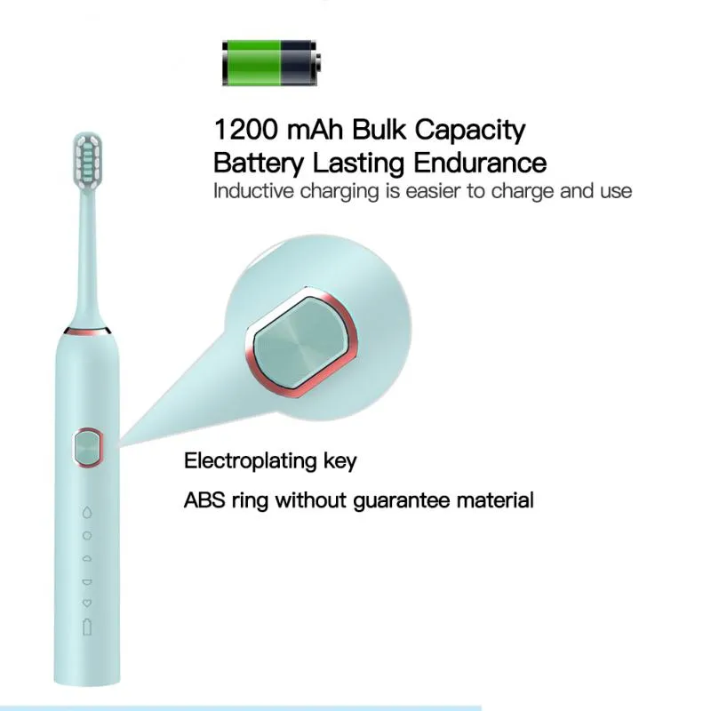 Güçlü Ultrasonik Sonic Elektrikli Diş Fırçası USB Şarj Şarj Edilebilir ve Diş Fırçaları Yıkanabilir Elektronik Beyazlatma Diş Fırçası