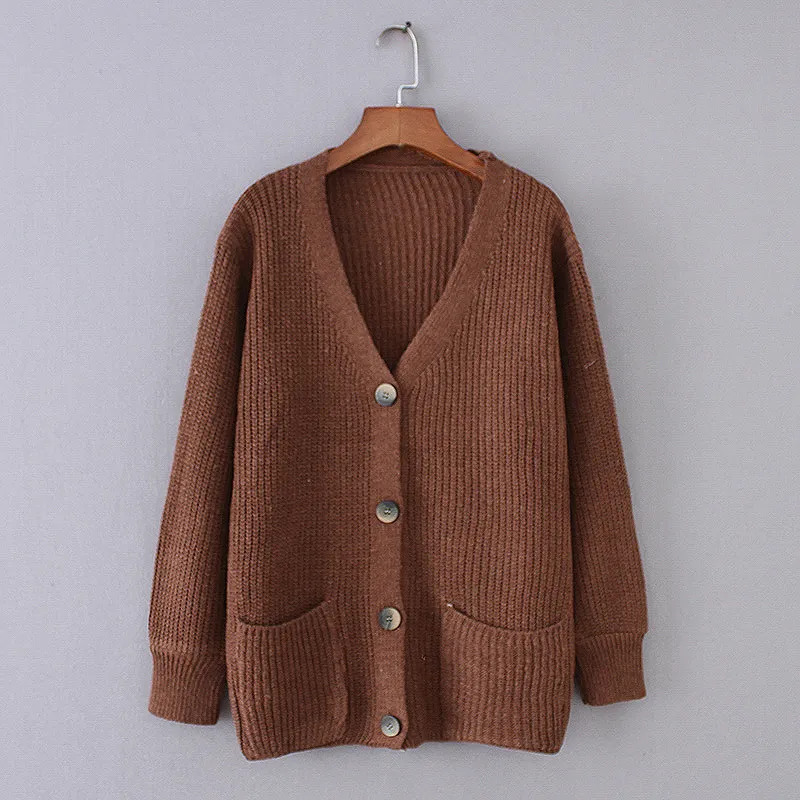 Flectit gezellig geribbelde gebreide Cardigan vrouwen Vneck voorzake knop naar beneden gevallen Koreaanse casual chic winter tops met lange mouwen